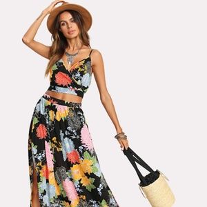 Crop floral Wrap Cami & Skirt